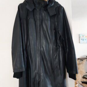 Ladies Black Leather Car Coat
